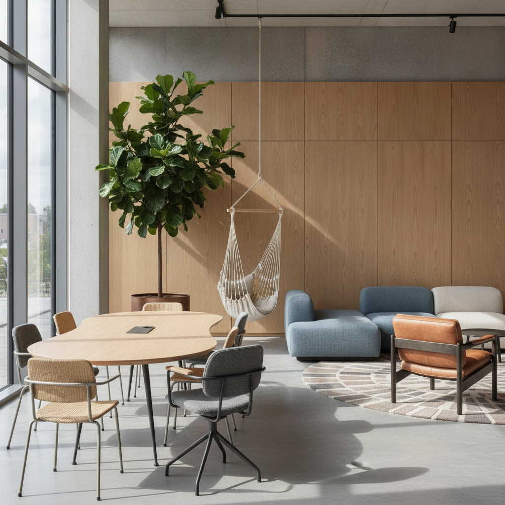 Scaune moderne și ergonomice într-un interior contemporan, ilustrând inovația în design și confort.